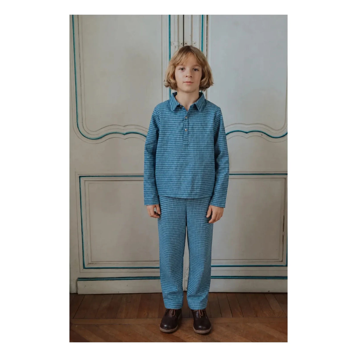 Risu Risu - Navigo Ekose Organik Pamuk Pijama | Mavi