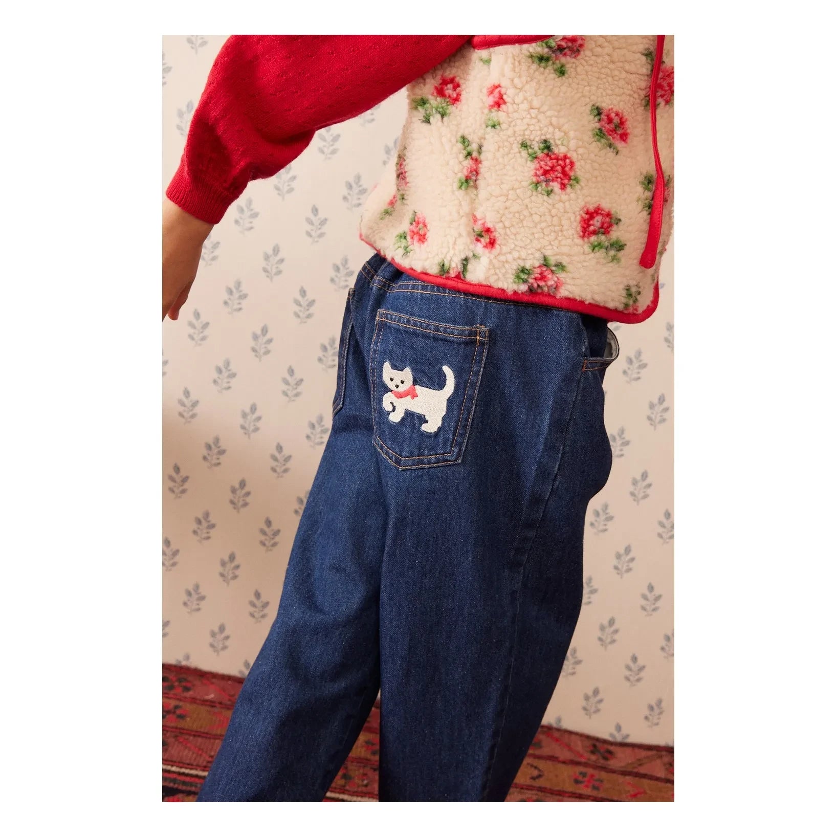 Hello Simone - Mira Fleurs Sherpa Tarzı Kolsuz Ceket | Krem