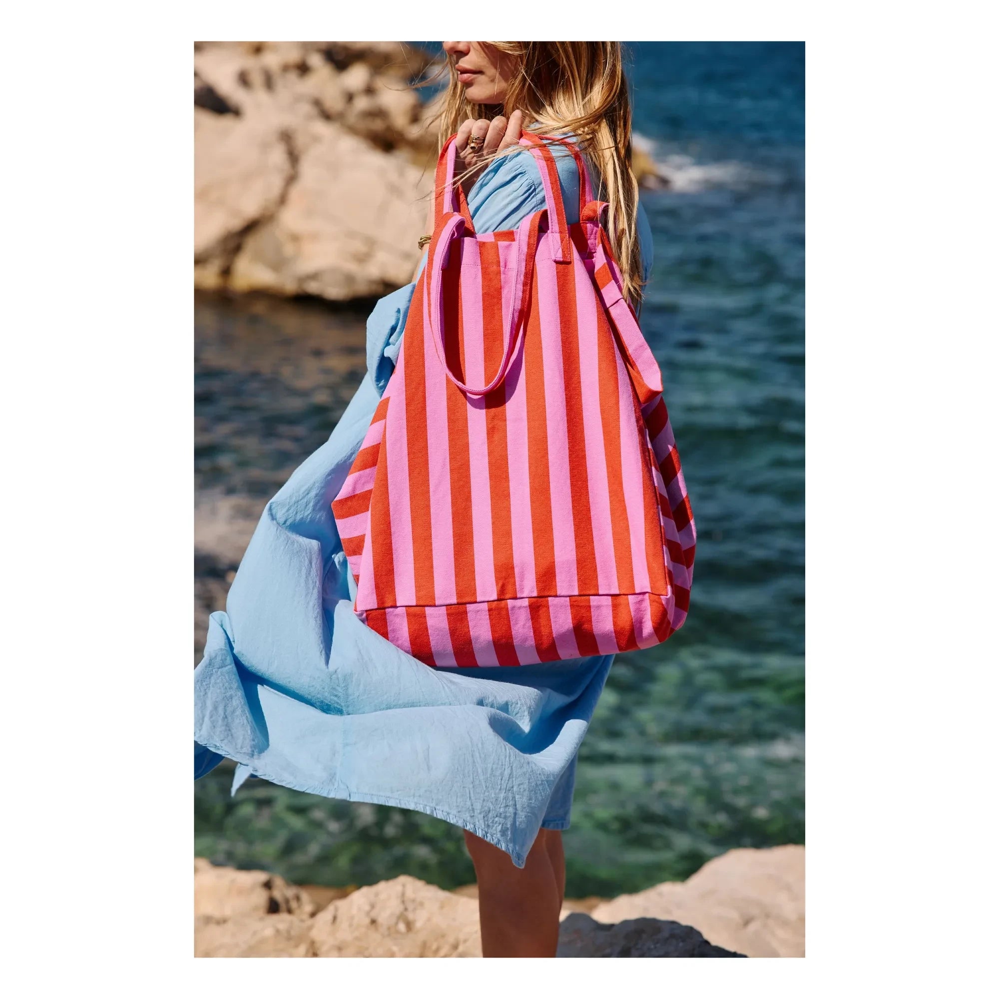 Rose in April - Elisa çizgili tote çanta | Pembe