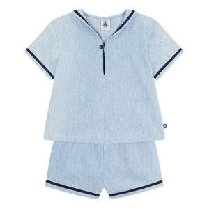 Petit Bateau - Chambray Üst ve Yaka Seti | Açık Mavi