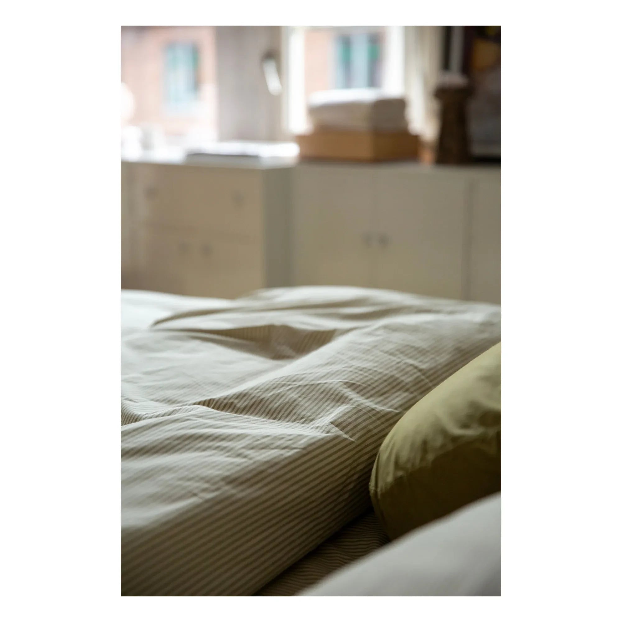 Suite 702 - Organik perkalden çizgili yorgan kılıfı - Zeytin-Krem | Zeytin
