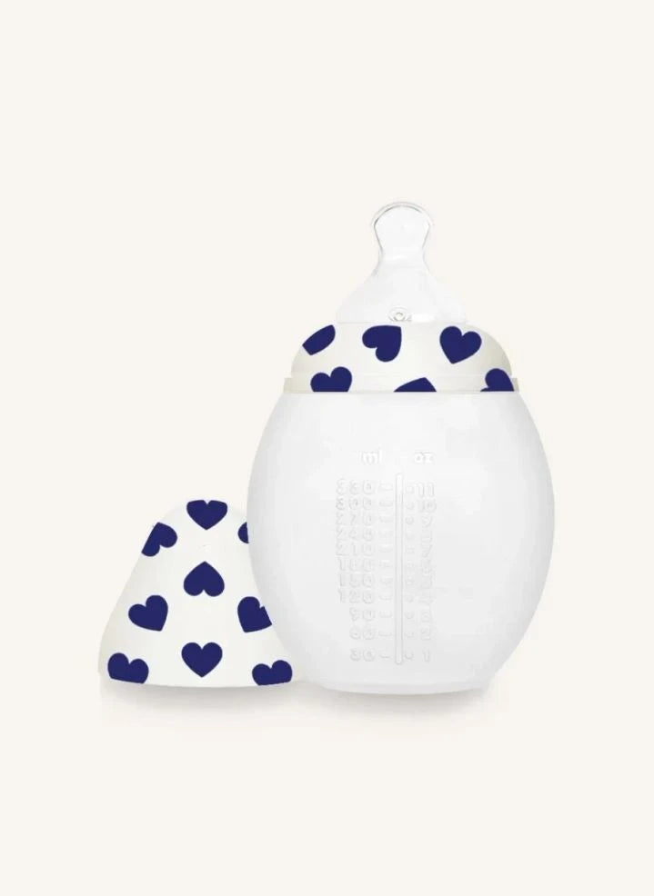 Elhée - Tıbbi Sınıf Silikon Biberon, Ergonomik "Hearts" Emzikli | Koyu Mavi