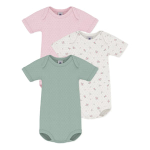 Petit Bateau - 3'lü Organik Pamuklu Ajurlu Bebe Badi Seti | Pembe