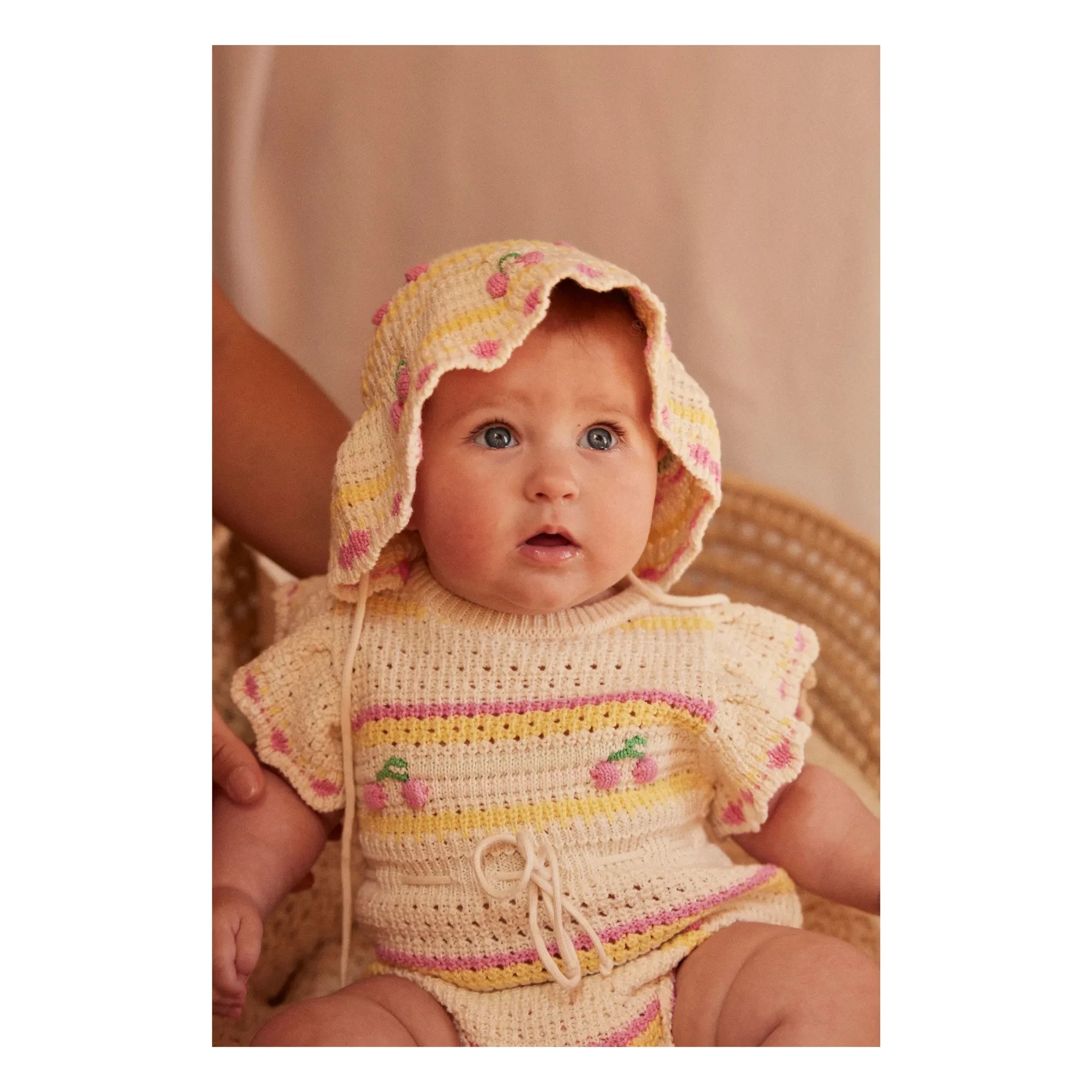 Bebe Organic - Paloma Kirazlı Tığ İşi Tulum Organik Pamuk | Ekru