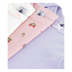 Petit Bateau - 3'lü Organik Pamuk Çiçekli Body Seti | Mauve