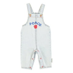 Piupiuchick - Peace Baby Denim Dungarees | Yıkanmış mavi