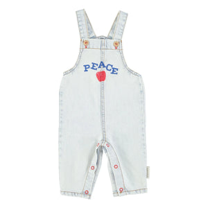 Piupiuchick - Peace Baby Denim Dungarees | Yıkanmış mavi