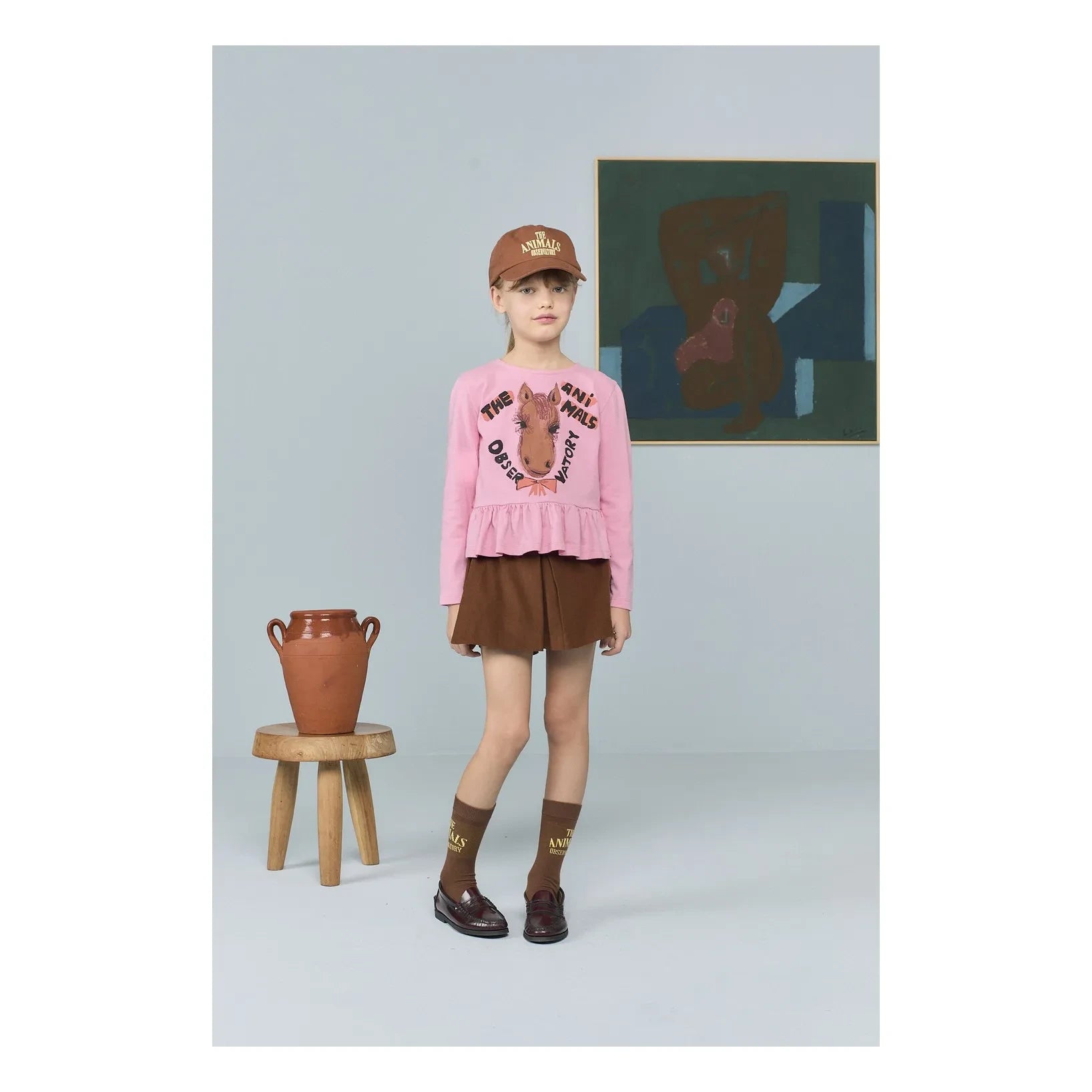 The Animals Observatory - Scamper Horse Organik Pamuk Fırfırlı Tişört | Pembe