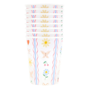 Meri Meri - Little Garden bardaklar - 8'li Set | Ekru