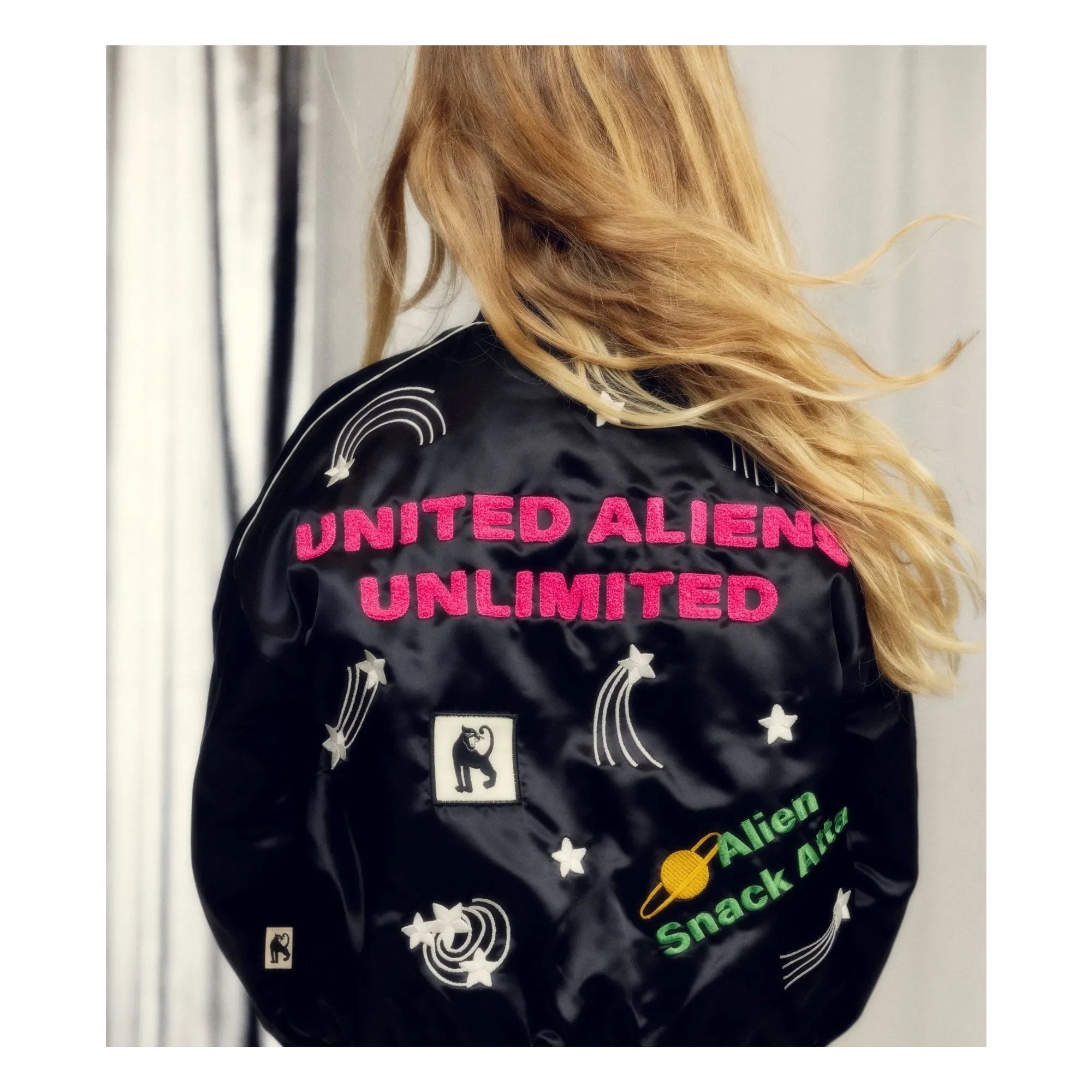 Mini Rodini - Alien Saten Geri Dönüştürülmüş Elyaf Baseball Ceket | Siyah