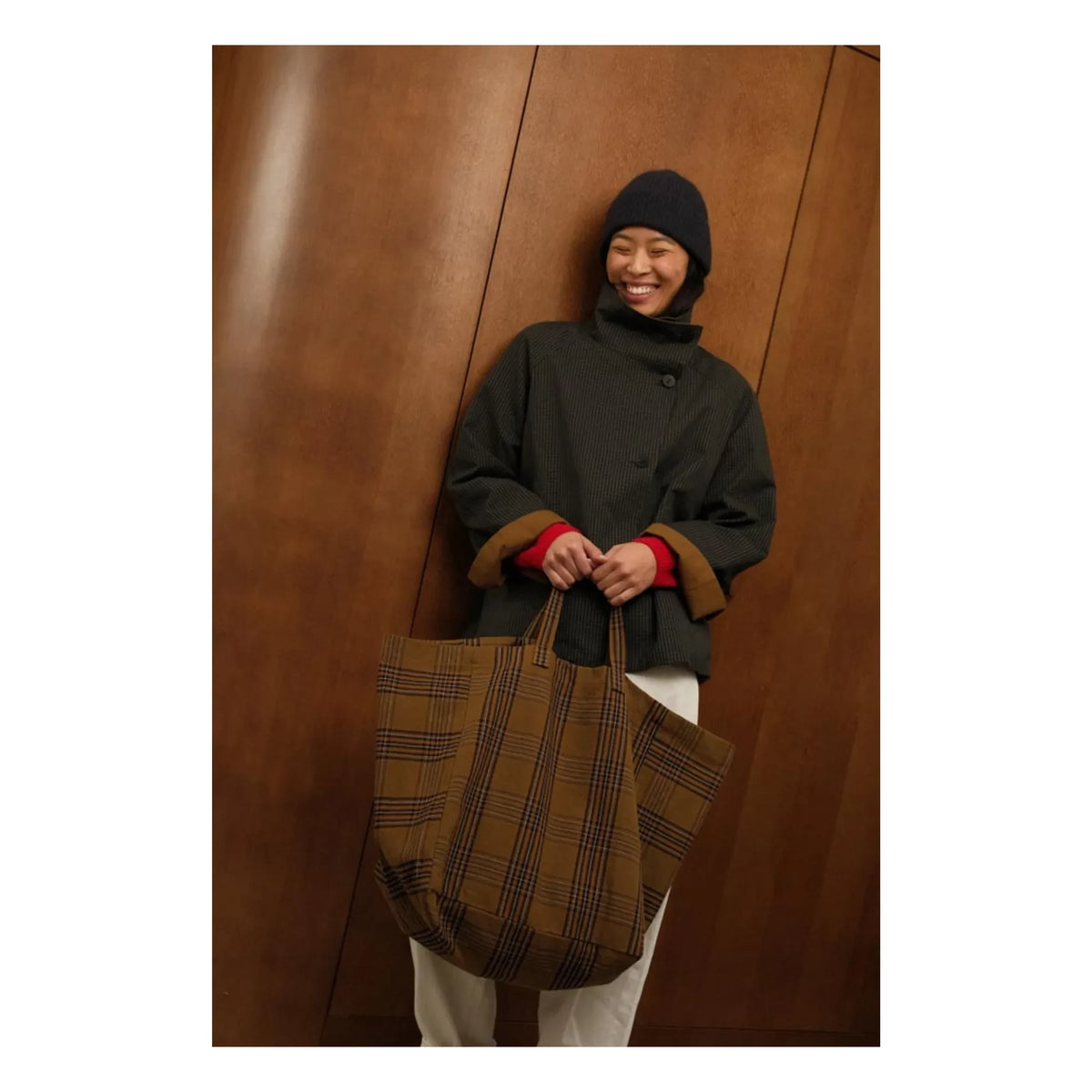 Rose in April - Elisa Tartan tote çanta | Kahverengi
