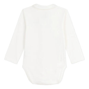 Petit Bateau - Organik pamuklu çiçek işlemeli yakalı body | Beyaz
