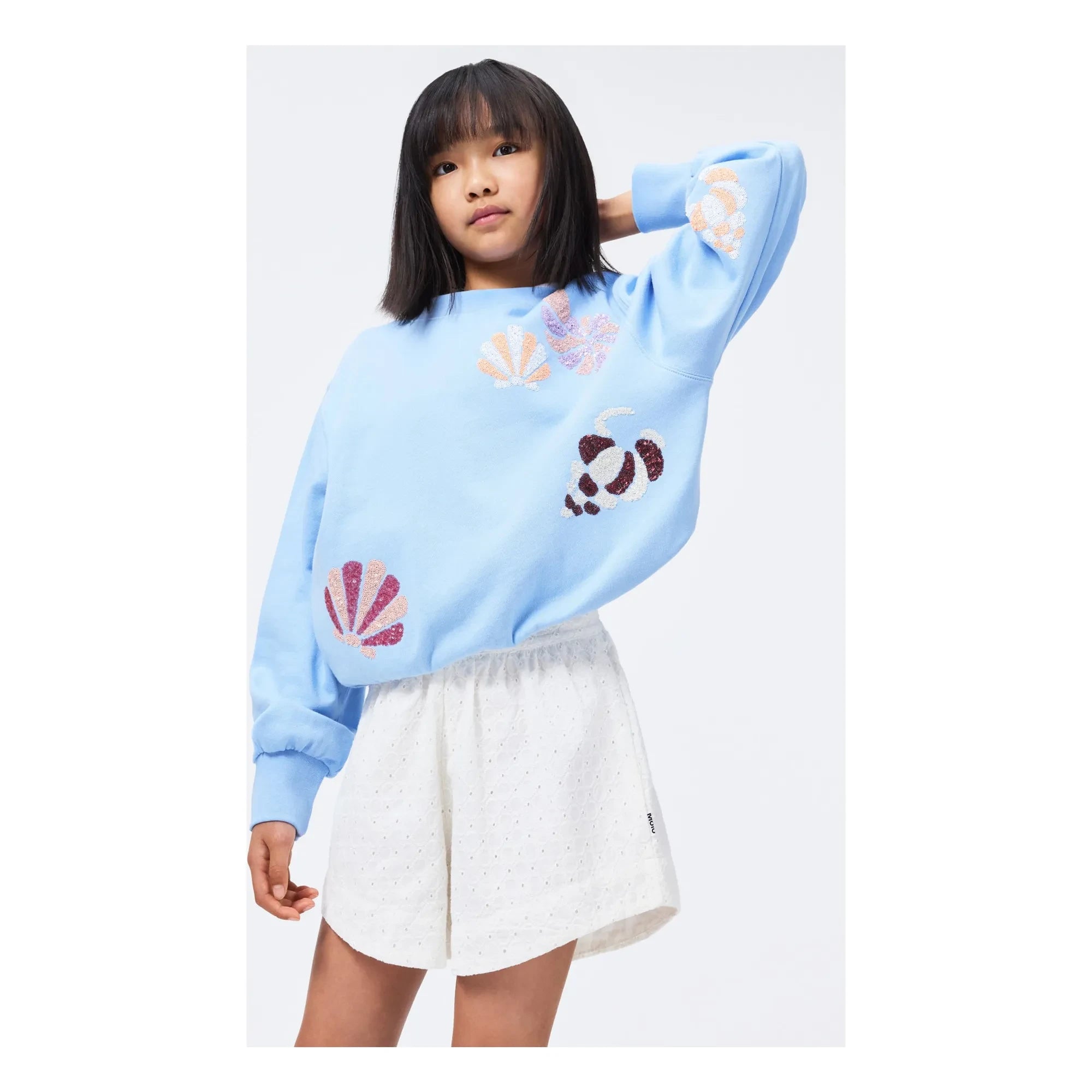 Molo - Organik Pamuklu Kabuk Desenli Sweatshirt | Açık Mavi
