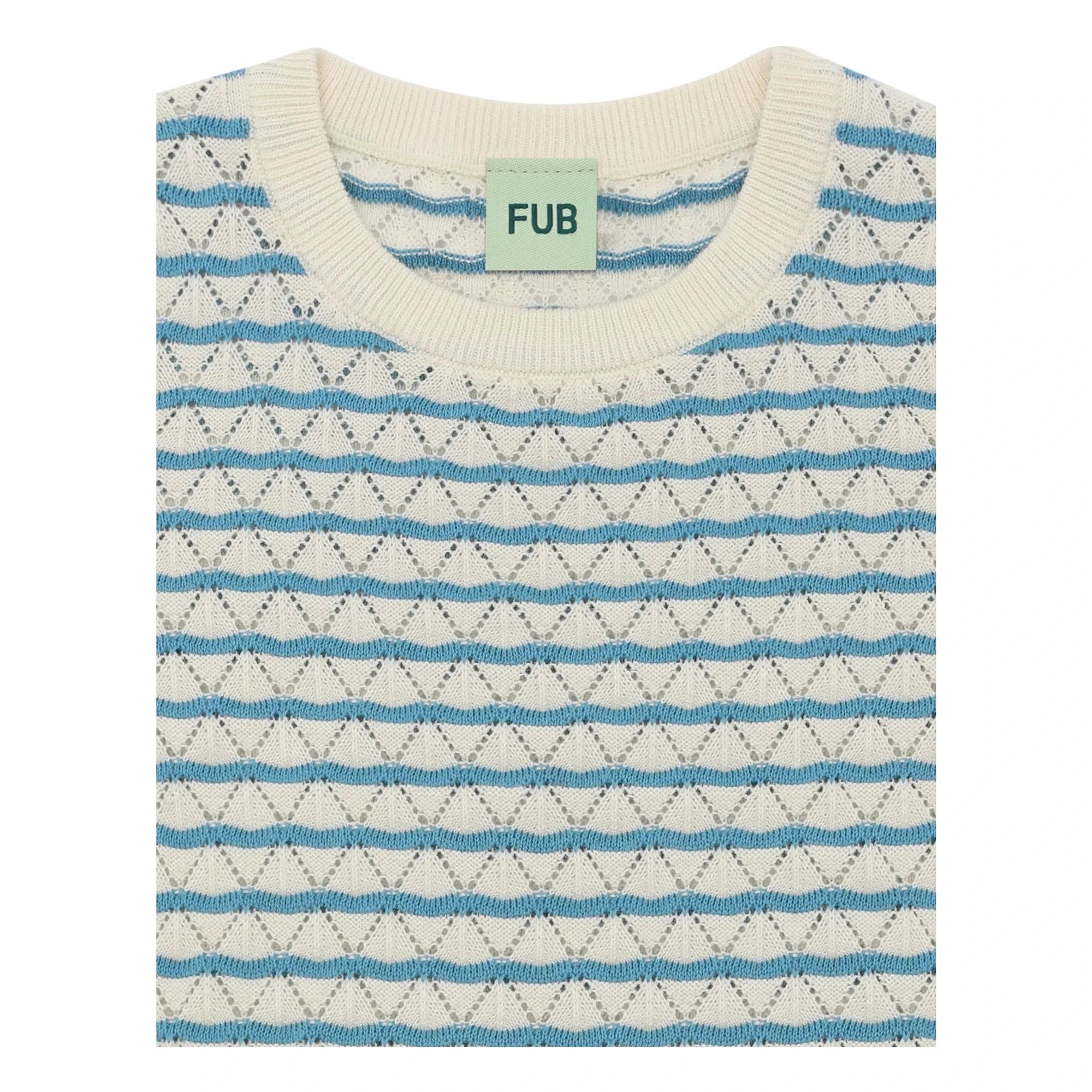 FUB - Pointelle organik pamuklu ince örgü T-shirt | Azure mavi