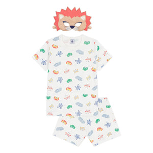 Petit Bateau - Organik Pamuklu Aslan Maskeli ve Kısa Pijama Takımı | Beyaz