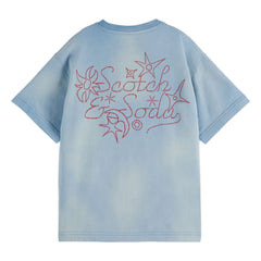 Scotch & Soda - Artwork Yıkanmış Organik Pamuk Tişört | Açık mavi