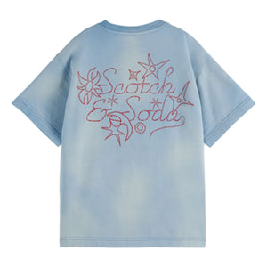 Scotch & Soda - Artwork Yıkanmış Organik Pamuk Tişört | Açık mavi