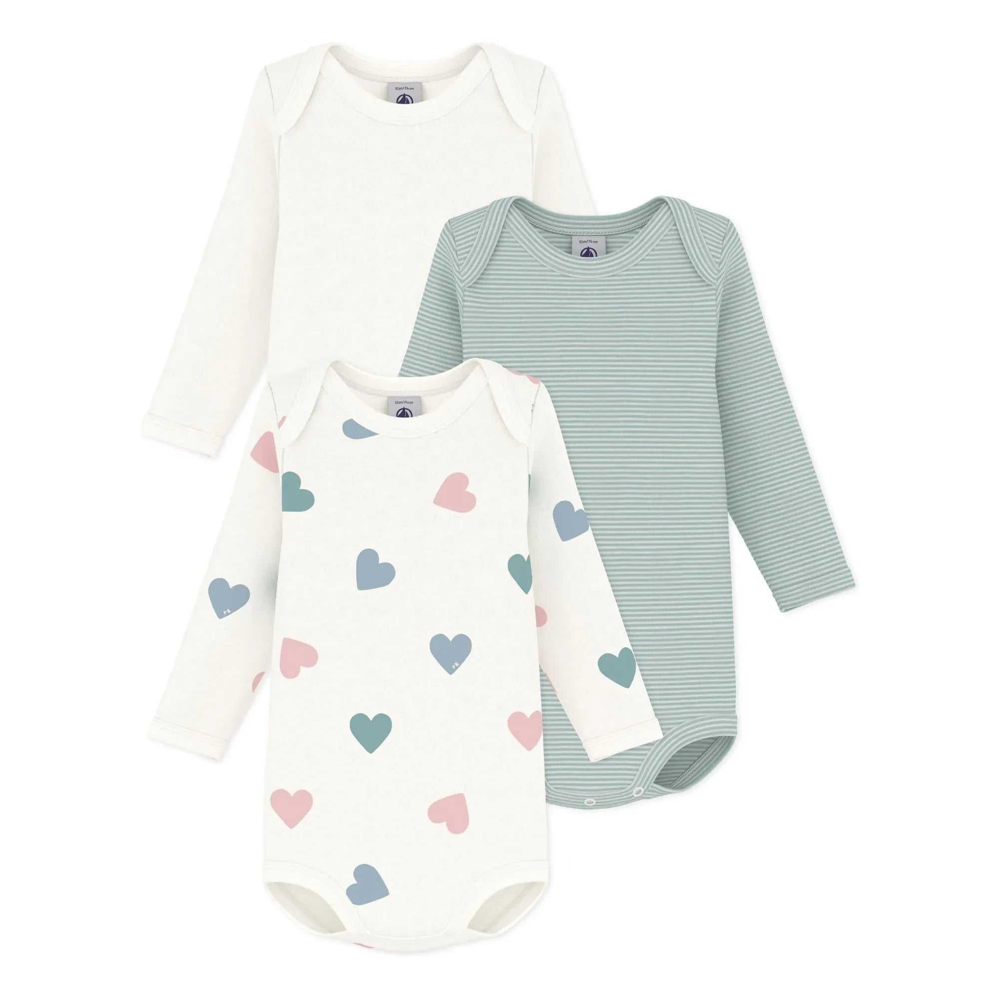 Petit Bateau - 3'lü Çizgili Organik Pamuk Body Seti | Beyaz