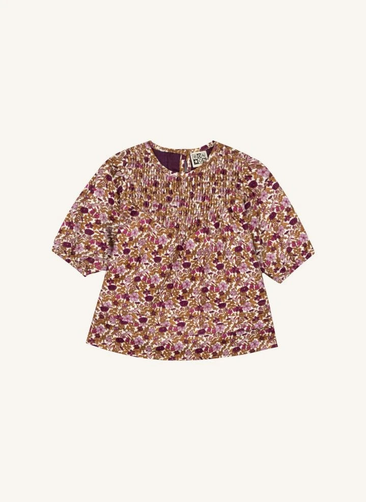 Bonton - Perle Fleurie Bebek Büzgülü Elbise | Karamel