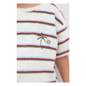 Bonton - Livo Viva Çizgili Havlu Kumaş Tişört | Beyaz