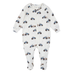 Petit Lem - Traktör Desenli Modal ve Organik Pamuk Dönüştürülebilir Pijama | Ekru