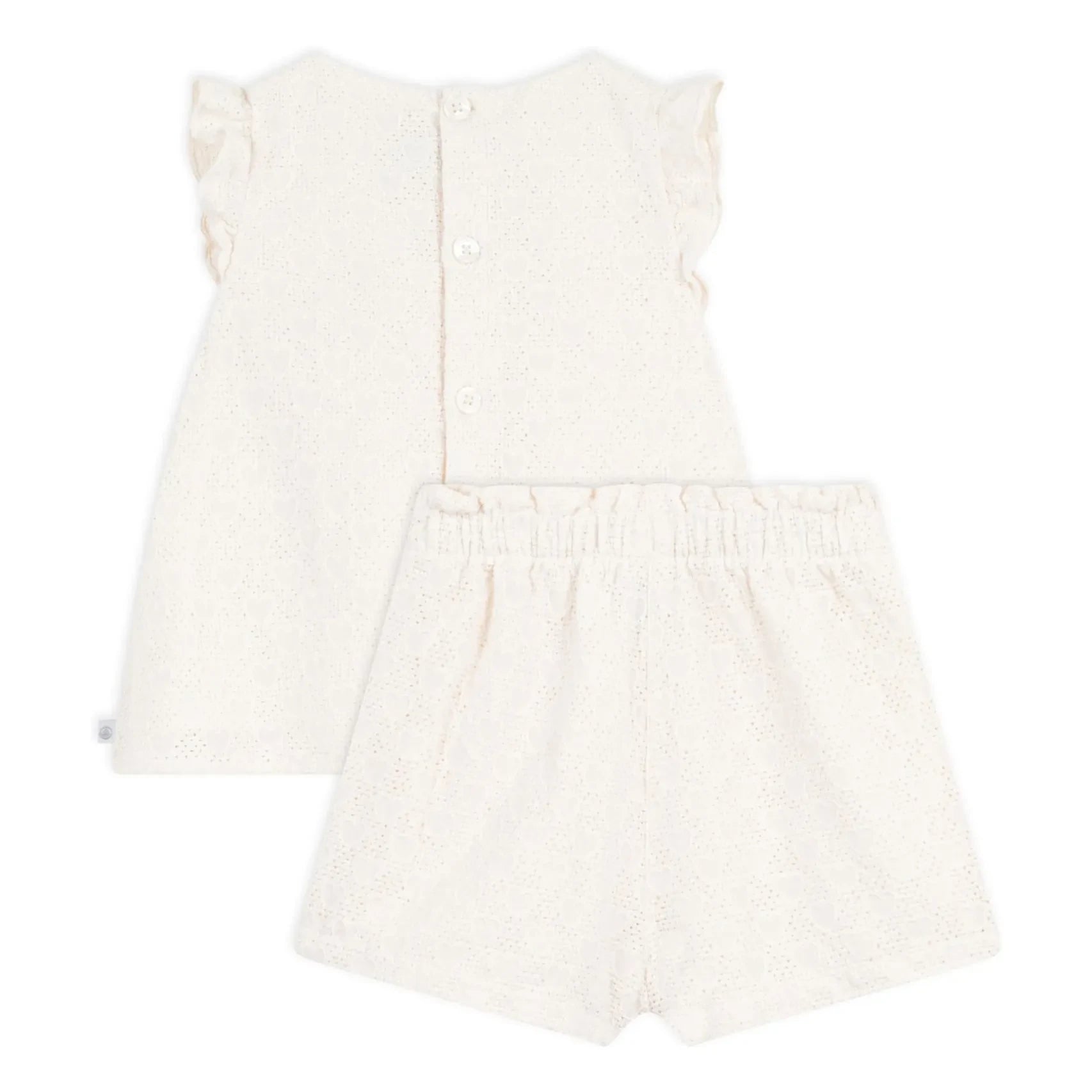 Petit Bateau - Broderie Anglaise Organik Pamuklu Üst ve Şort Takımı | Beyaz