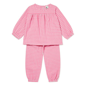 Sleepy Doe - Gingham Seersucker Organik Pamuklu Pijama | Pembe
