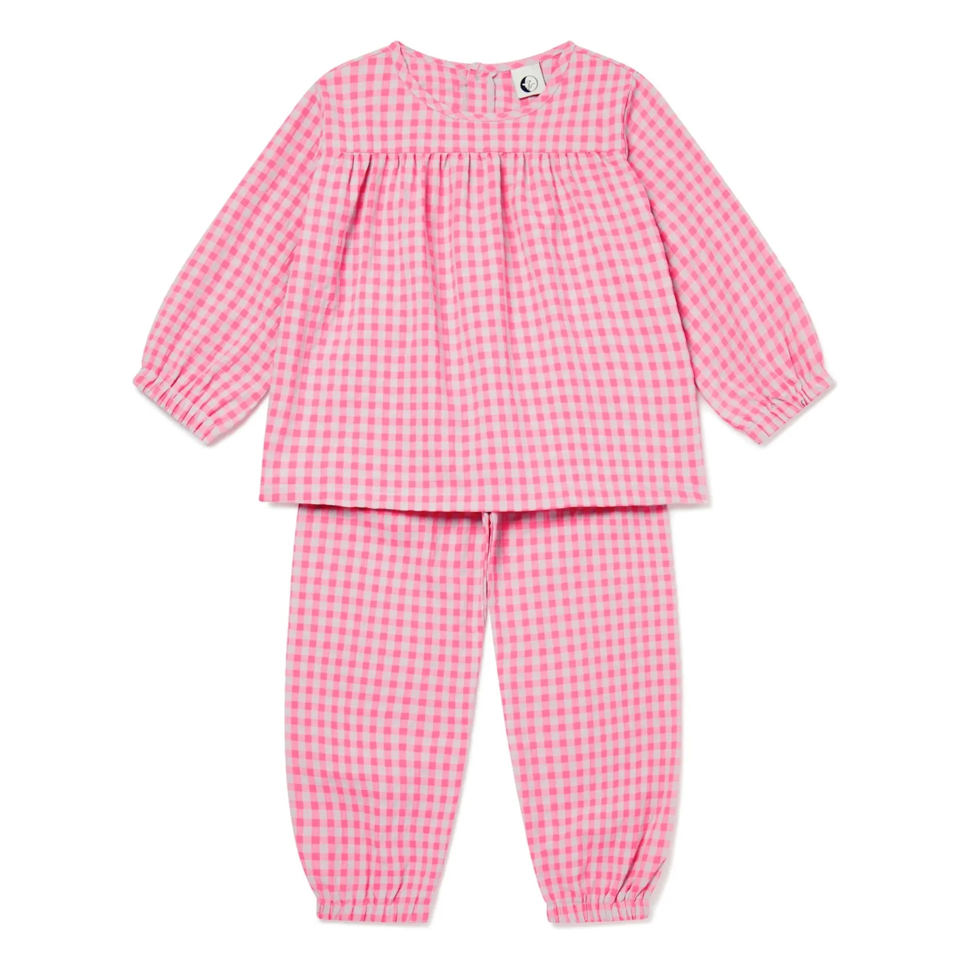 Sleepy Doe - Gingham Seersucker Organik Pamuklu Pijama | Pembe