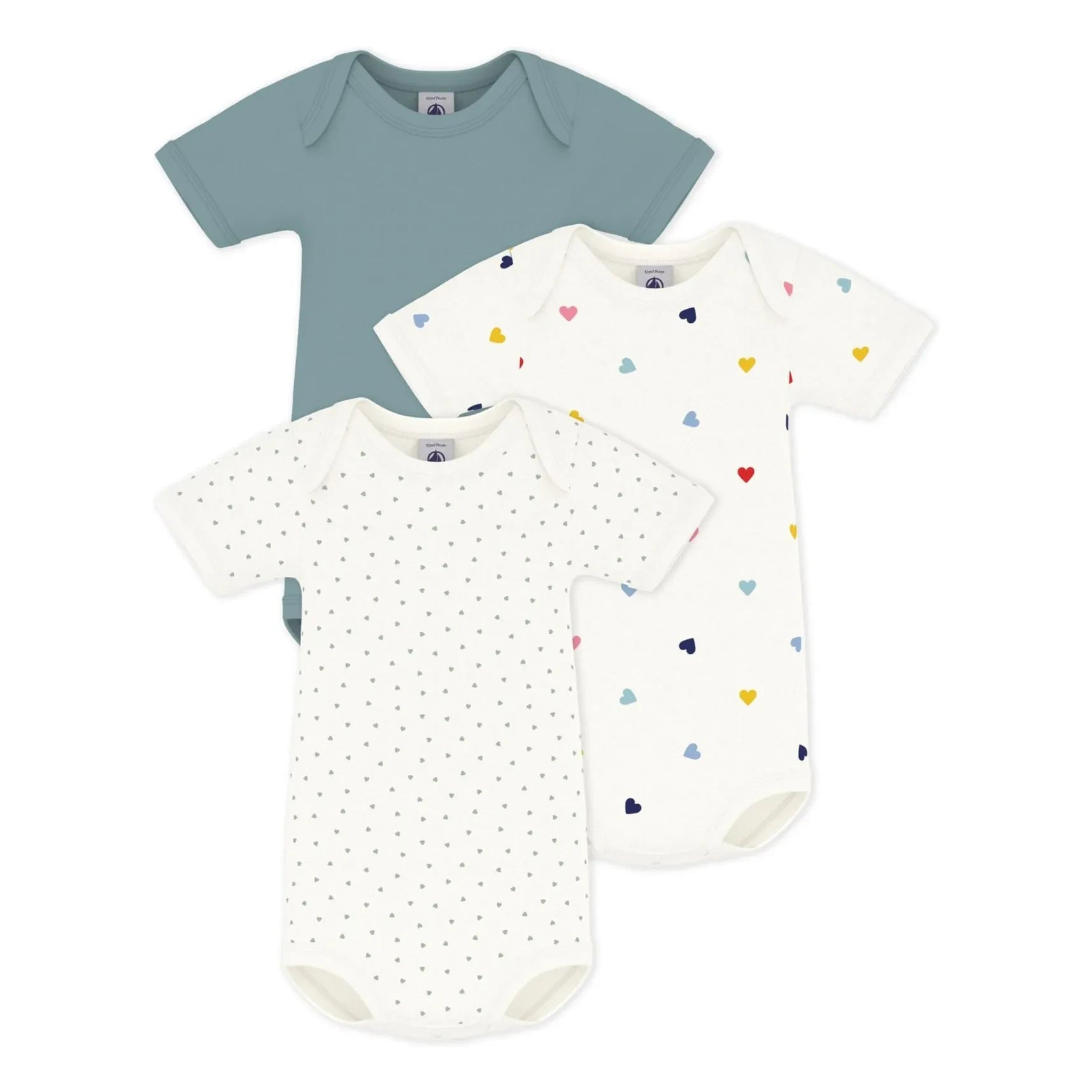Petit Bateau - 3'lü Organik Pamuk Kalp Body Seti | Mavi