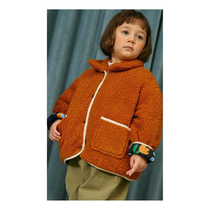 Petit Stella - Ters Çevrilebilir Çiçek Desenli Sherpa Ceket | Siyah