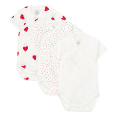 Petit Bateau - Organik Pamuk Kalpli Bebek Body'leri - 3'lü Set | Kırmızı