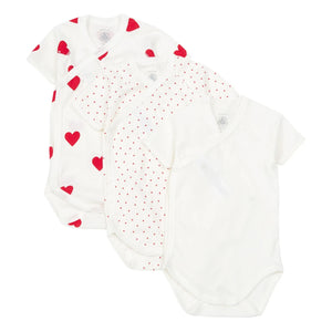 Petit Bateau - Organik Pamuk Kalpli Bebek Body'leri - 3'lü Set | Kırmızı