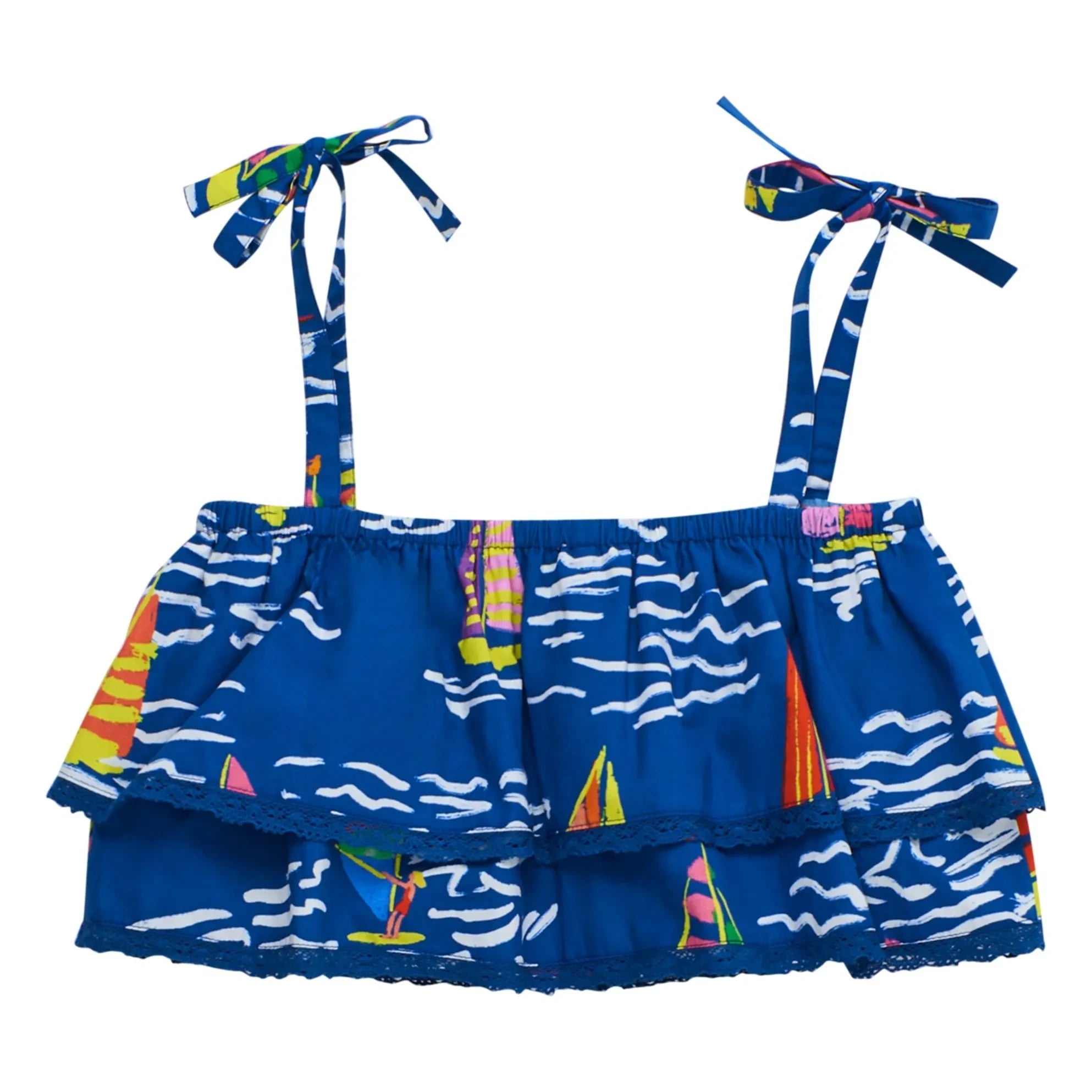 Maison Mangostan - Mavi Crop Top Fırfırlı Yelkenler