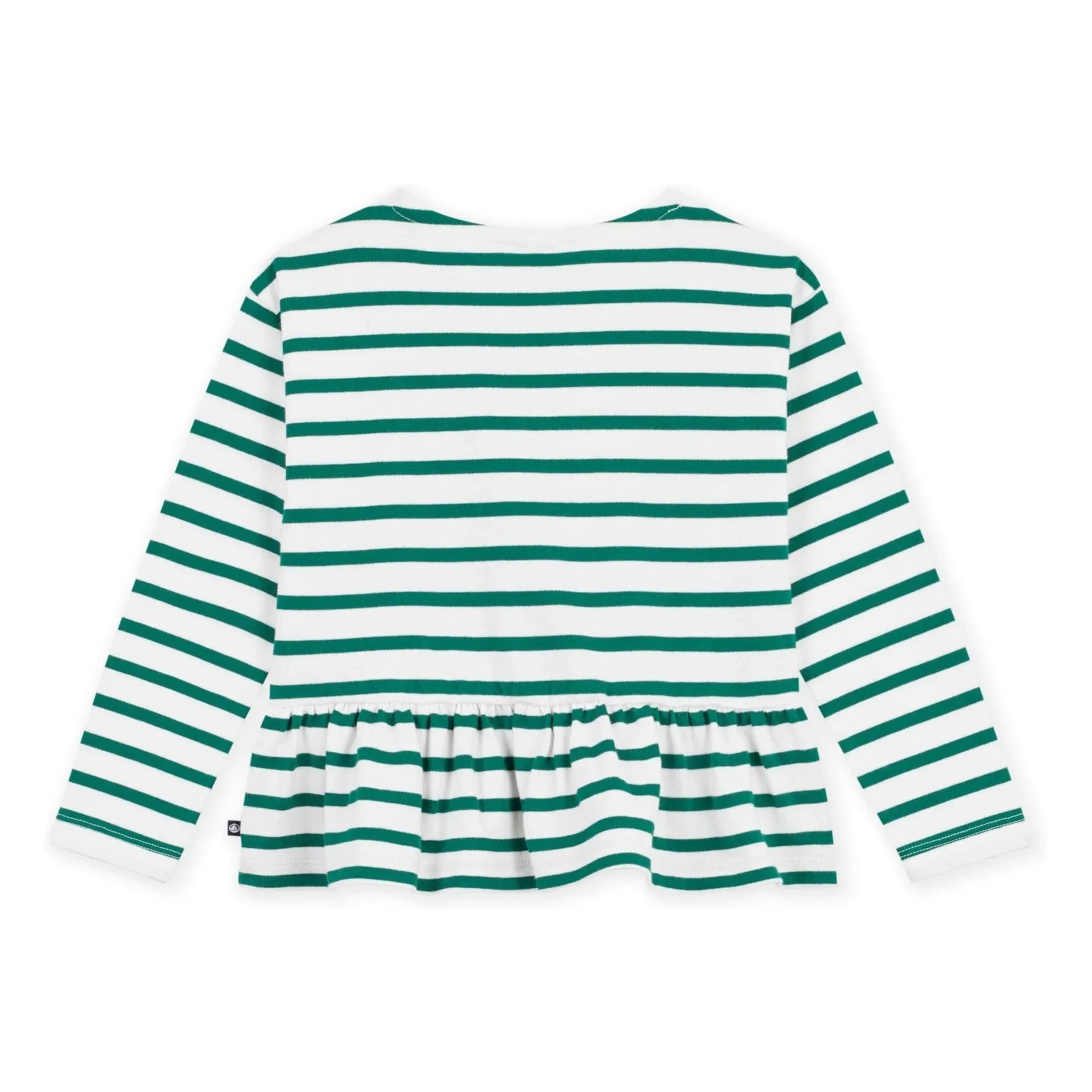 Petit Bateau - Volantlı Marin Çizgili Tişört | Yeşil