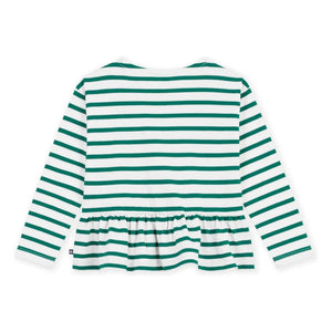 Petit Bateau - Volantlı Marin Çizgili Tişört | Yeşil
