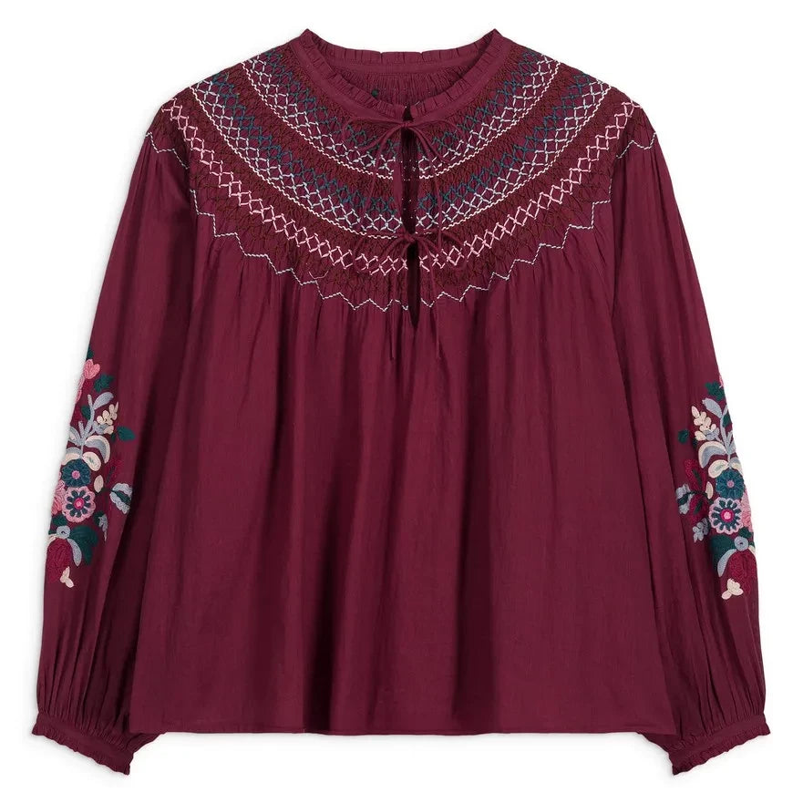 Louise Misha - Pal Organik Pamuk Bluz | Bordo
