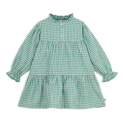 Petit Bateau - Organik Pamuk Poplin Ekose Geniş Elbise | Yeşil