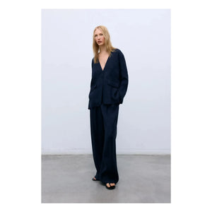 the new society - Blazer Luz Keten | Gece mavisi