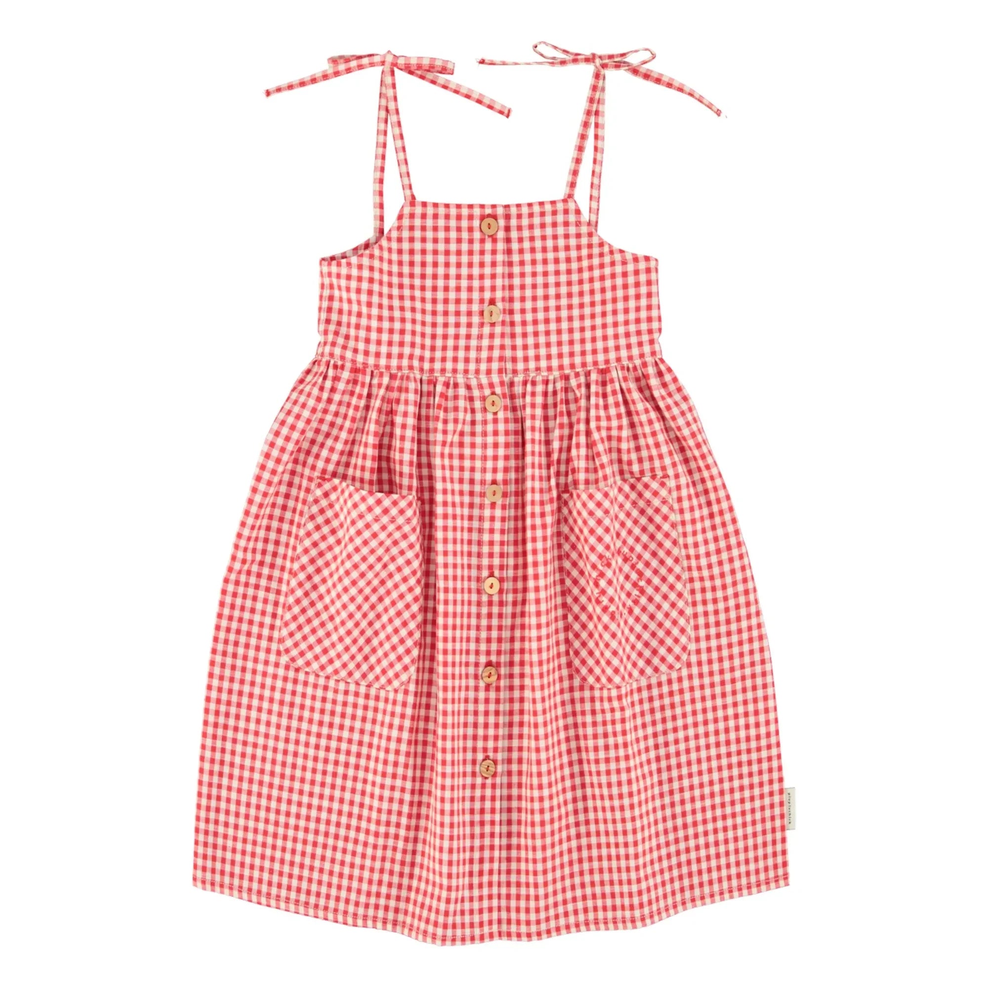 Piupiuchick - Gingham Organik Pamuk Maksi Elbise | Kırmızı