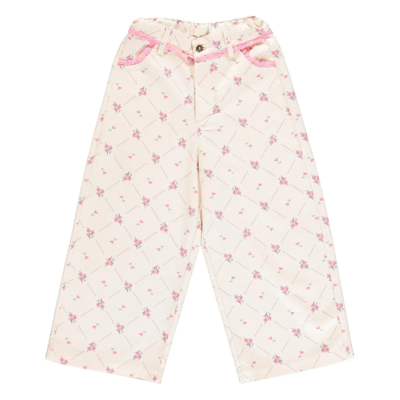 Bebe Organic - Heidi Çiçek Desenli Pantolon | Ecru