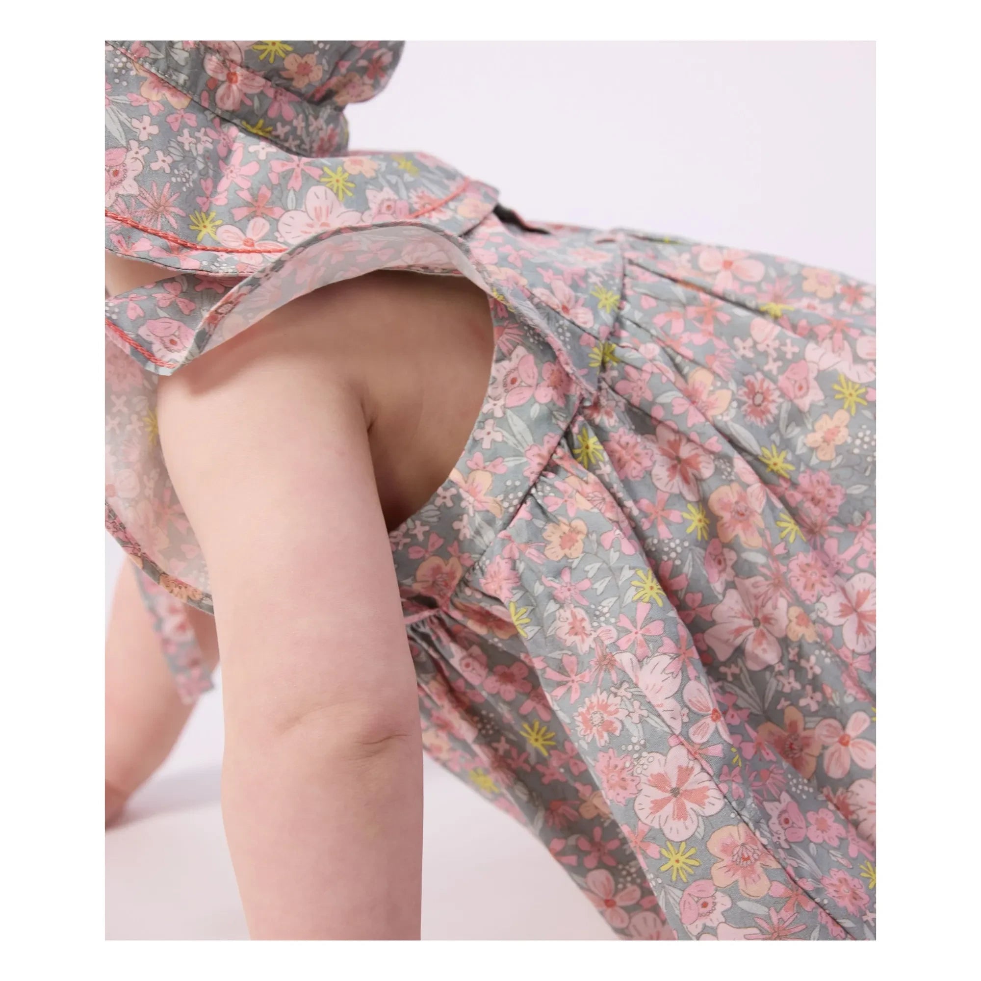 Petit Bateau - Organik pamuklu çiçek desenli elbise ve bloomer seti | Gri mavi