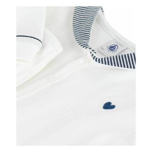 Petit Bateau - بيجامة قطنية عضوية بياقة مخططة | أبيض
