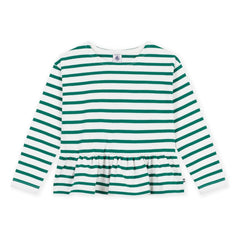 Petit Bateau - Volantlı Marin Çizgili Tişört | Yeşil