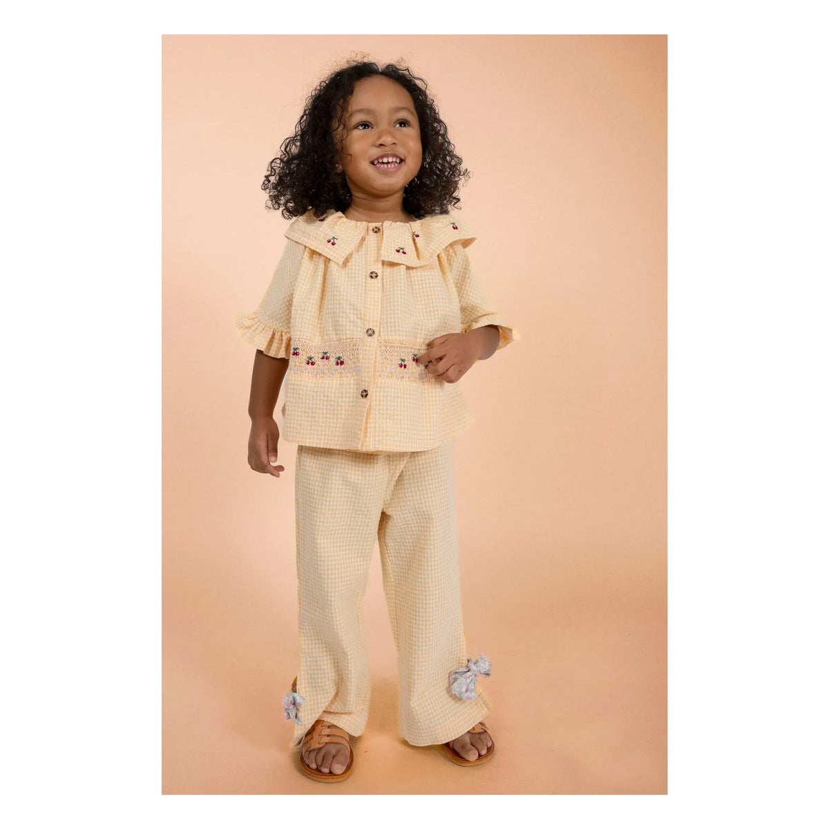 Loir - Blouse Hortense Vichy Kirazlar Organik Pamuk | Sarı