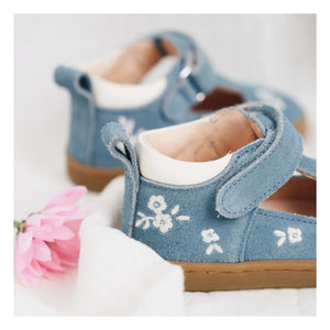 Lazare - Babies İşlemeli Pia Etoile Çiçekler Süet | Denim Mavisi