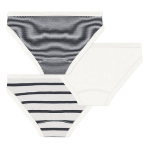 Petit Bateau - 3'lü Organik Pamuk Culotte Marinière | Lacivert