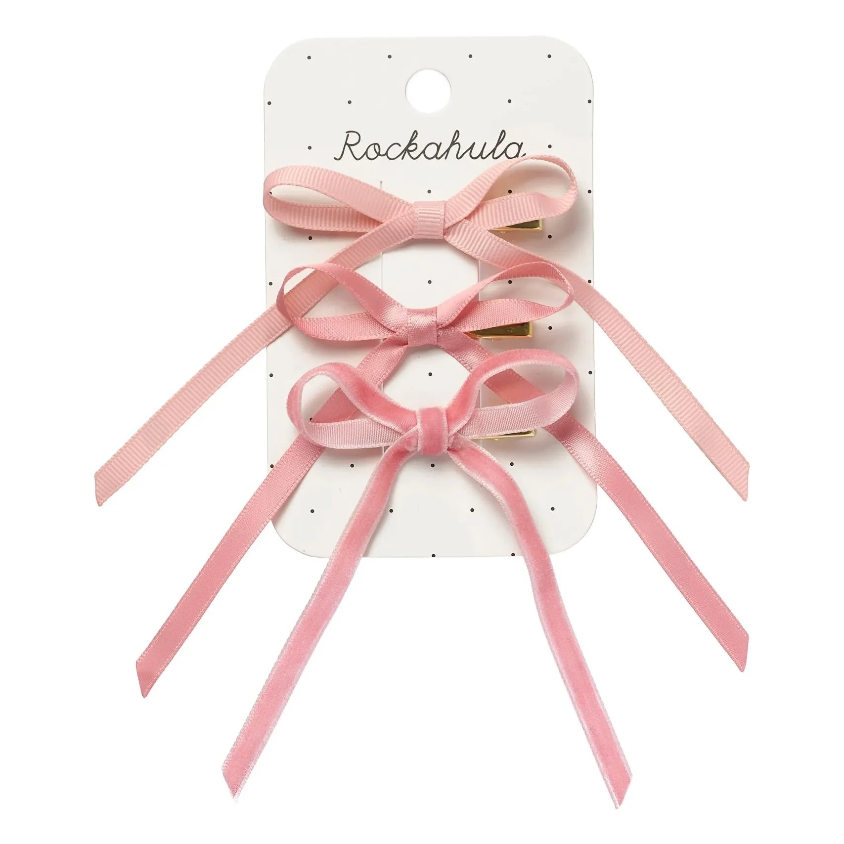 Rockahula Kids - 3'lü Saten fiyonk saç tokası seti | Pembe