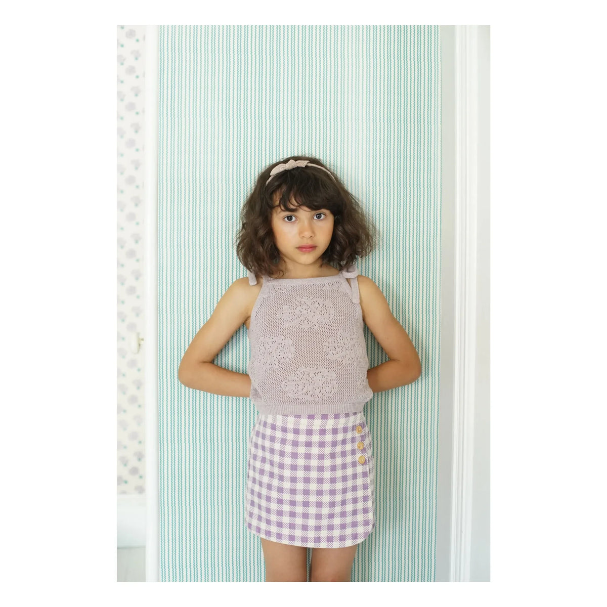 Soor Ploom - Zeytin Renkli Ekose Kısa Etek | Lila