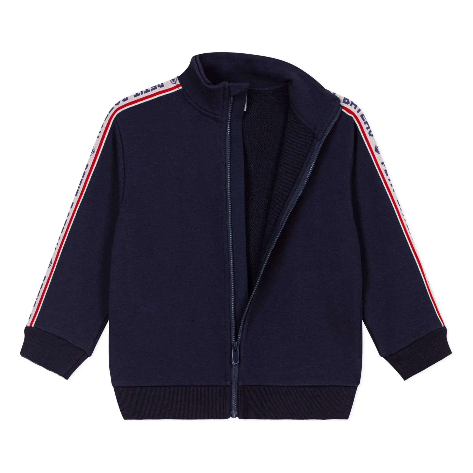Petit Bateau - Kontrast Çizgili Fermuarlı Sweatshirt | Gece mavisi