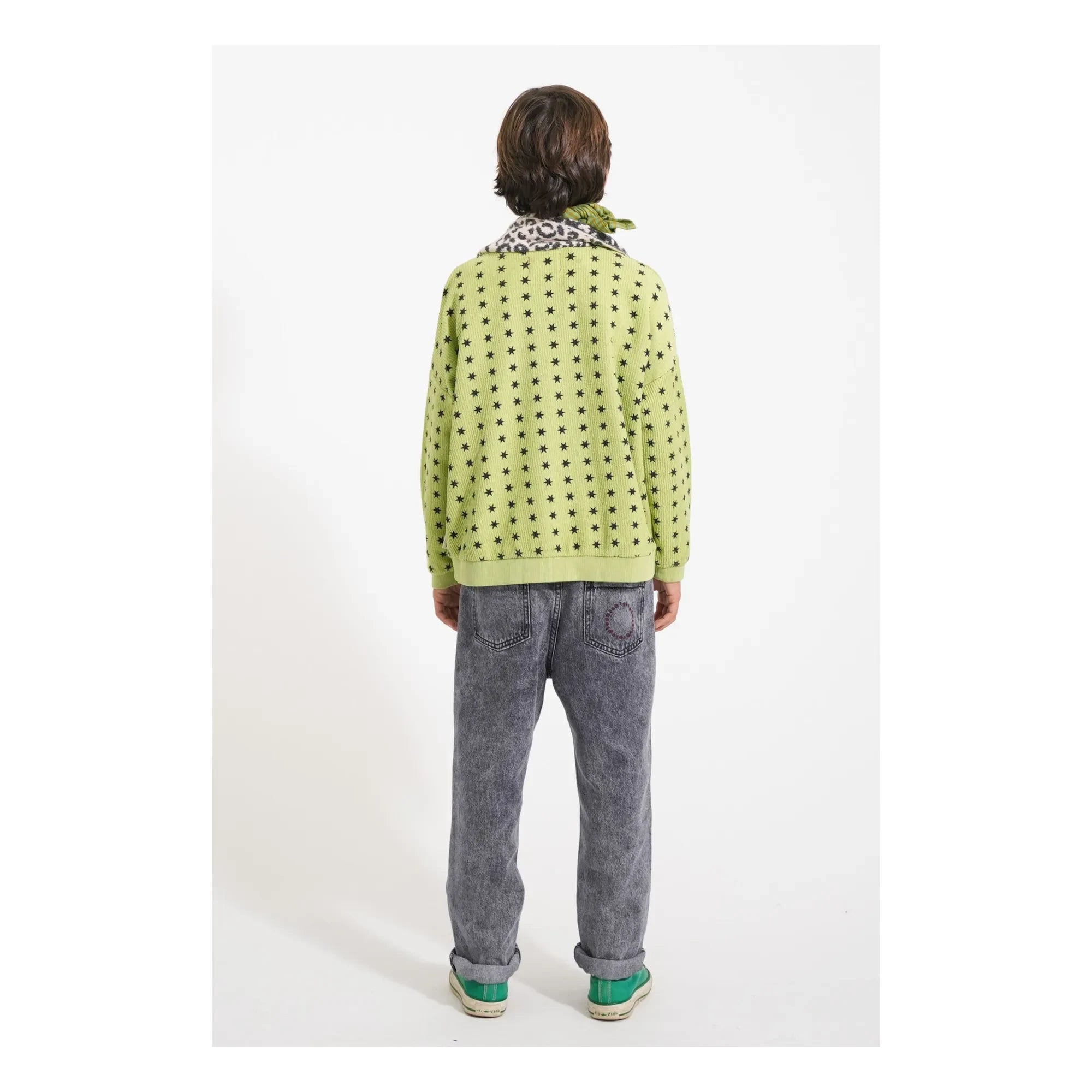 Piupiuchick - Fitilli Yıldız Sweatshirt Organik Pamuk | Yeşil
